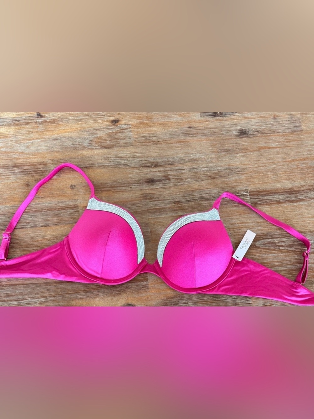 Victoria's Secret Fuchsia 34C bikini top with Rhinestone-Strap Detail